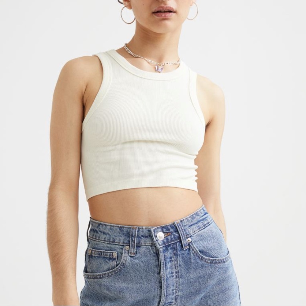 H&M white ribbed halter vest XL
